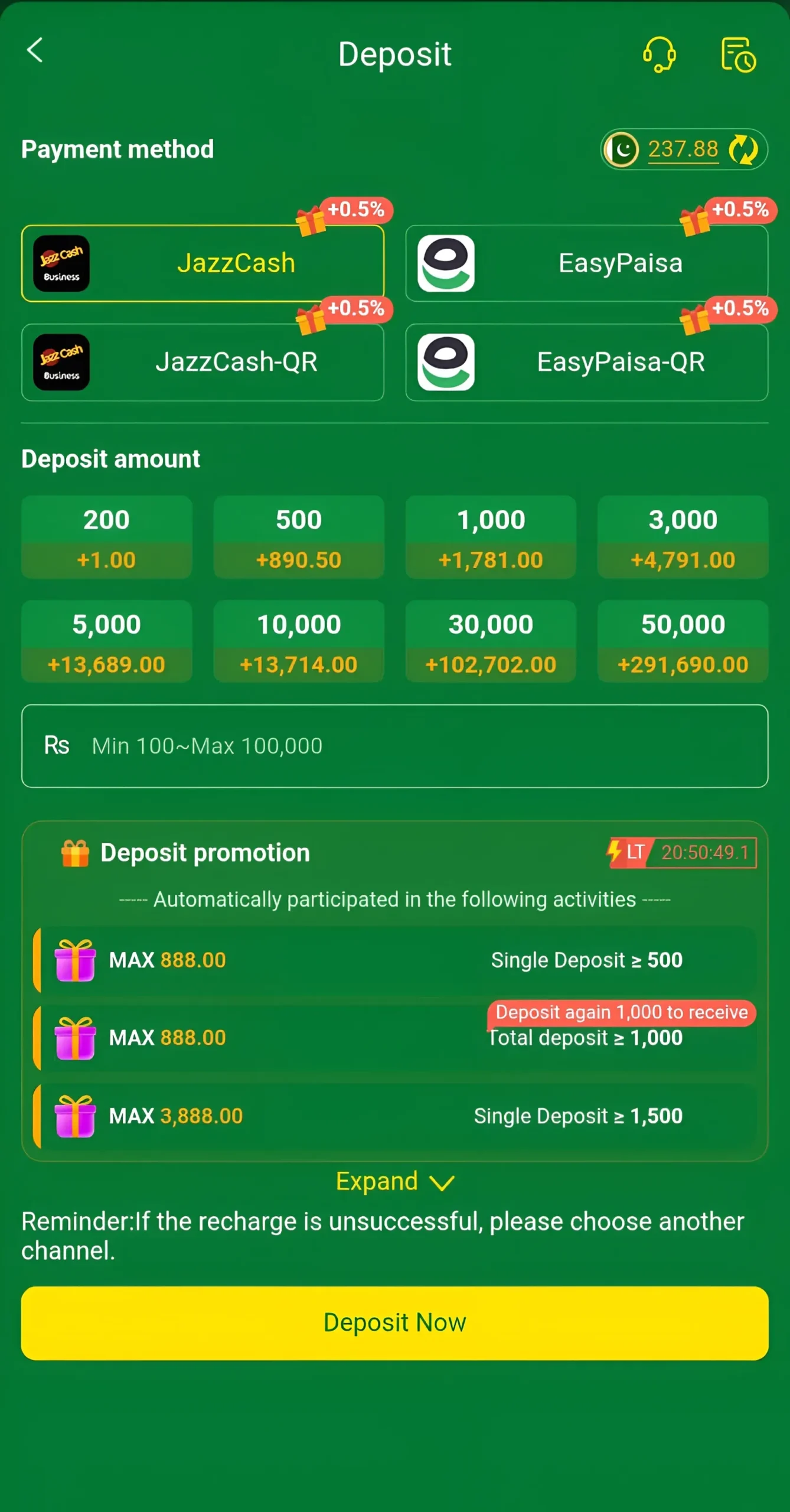 Deposit 288 Win Game